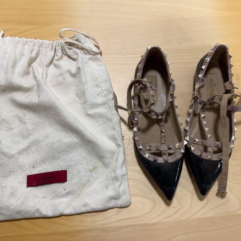 Valentino Black and Cream Studded Heels